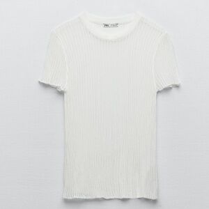 Zara Sheer White Ribbed Tee